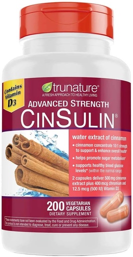 [BRSWYEAYDMNAKGQY] trunature Advanced Strength CinSulin 500mg., 200 Vegetarian Capsules (2 Pack)