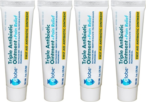 [BRSWGBAKCVYGYFLA] Globe (4 Pack Triple Antibiotic + Relief Ointment 1 oz, Primul Ajutor Antibiotic, Soothes Durere, Tăieturi, Arsuri și Scrapes 24 de ore de protecție infecție