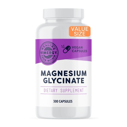 [BRSROGD4CIHW22Q7] VIMERGY Magnesium Glycinate – Stress Support – Chelated to Avoid Tummy Upset*– Promotes Heart Health & Energy*– Kosher, Vegan Gluten-Free – 300 Caps