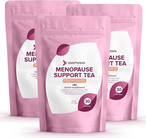 [BRSROFQYBAMAI33P] VoomVaya Uložit 20% na Menopauze Support Tea 3-Pack Bundle - Přírodní Menopauza Relief pro ženy w / Red Clover & Black Cohosh - Noční pocení a horké návaly Relief - Peach Flavor - 90 Teabags