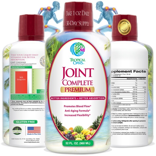 [BRSWIYQDDEIGMC36] Tropical Oasis Joint Complete Premium - Liquid Joint Supplement with Liquid Glucosamine Sulfate, Chondroitin, MSM & Hyaluronic Acid - 96% Max Absorption– 32oz, 32 serv, 33484
