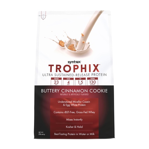 [BRSROEAHBB7QGC3K] Syntrax Nutrition Trophix, Ultra Sustained-Release Protein Powder Blend, Real Cookie Pieces, Buttery Cinnamon Cookie, 2 lbs