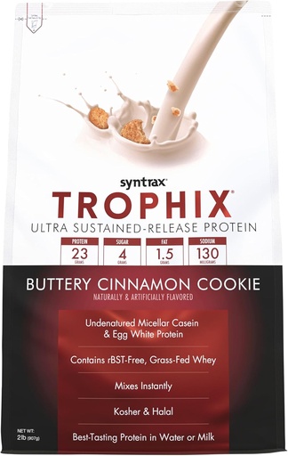 [BRSROEAHBB7QGC3K] Syntrax Nutrition Trophix、Ultra Sustained-Release Protein Powder Blend、Real Cookie Pieces、Buttery Cinnamon Cookie、2ポンド