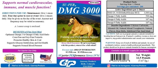 [BRSROHYZCMIGGE3G] SU-PER DMG 3000 Horse Supplement - Training & Performance Support Powder - Supports Normal Cardiovascular Immune & Muscle Function - 12.5 Pounds, 6 Month Supply