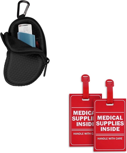 [BRSRAGD3CMOWOAL7] Neoprene Asthma Inhaler Holder Black and 2 Pack Medical Supplies Inside Tag Bundle