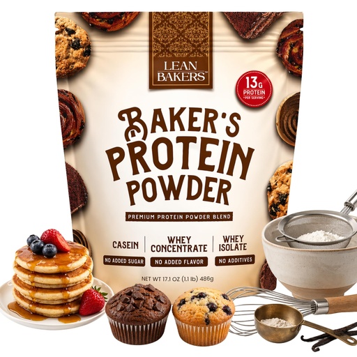 [BRSROCADPJYGAGYZ] Baker's Protein Powder Pure Natural Protein Blend, Whey Isolate, Whey Concentrate, Casein, Gluten Free, no sweeteners, Unflavored, 17.1 oz, for Baking high Protein Low Calorie Snacks