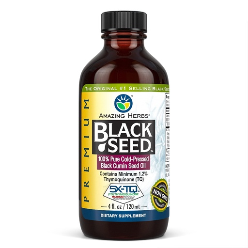 [BRSWGY33O57WGYDH] Amazing Herbs Premium Black Seed Oil - Gluten Free, Non GMO, Cold Pressed Nigella Sativa Aids in Digestive Health, Immune Support, Brain Function - 4 Fl Oz
