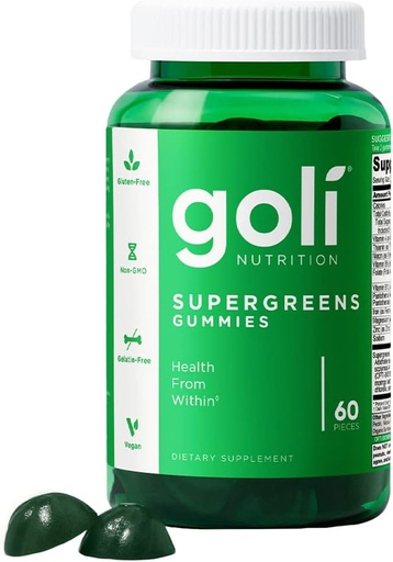 [BRSW2FIZCUIWMHY3] Goli Super Green Vitamin Gummy - 60 Counter - 基本维生素和矿物 - 以工厂为基础,Vegan,Gluten-Free & Gelatin Free - 来自内部的健康,1包