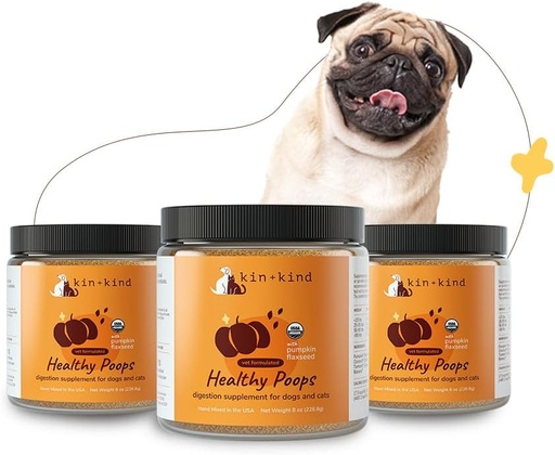 [BRSRAZ33O4DQEA34] kin+kind Organic Fiber for Dogs&Cats - Pumpkin Boost for Healthy Poops - Digestive Health - Flax Seed, Ginger, Turmeric and Coconut - Made in USA - Bundle (3 x 8 oz)
