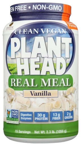[BRSWKGQQBF6RUD3K] Plant Head Real Meal Organic Plant Based Protein Powder, Vanilla - Vegan, Low Net Carbs, Non Dairy, Gluten Free, Lactose Free, No Sugar Added, 2.3 Pound