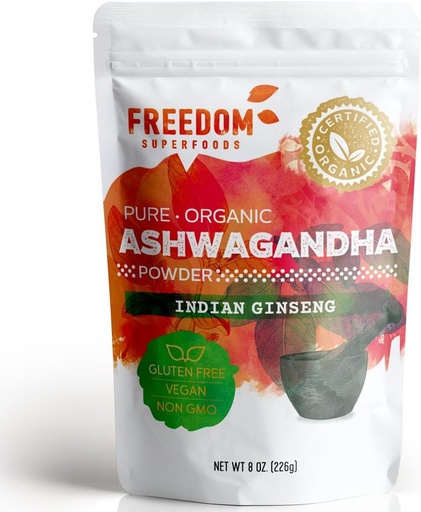 [BRSWGYAECUFW2CI6] Organic Ashwagandha Root Powder Extract from India - A Potent Adaptogen & Premium Feel Good Veda Vitamin Supplement for Hair Growth and Height - Vegan and Gluten Free - 8oz