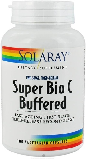[BRSWIZABPINQMYLK] SOLARAY Super Bio Vitamin C 1000mg, Buffered, Time Release Capsules with Bioflavonoids, Two-Stage for High Absorption & All Day Immune Support, Vegan, 60 Day Guarantee, 50 Servings, 100 VegCaps