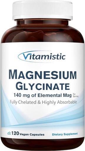[BRSROEAEOEPA4ALV] Magnesium Glycinate, Chelated, Highly Bioavailable, Fully Reacted & Non-Buffered, Gentle on The Stomach, 140 mg Elemental Magnesium, for Sleep, Bone, Non GMO, 120 Vegan Caps