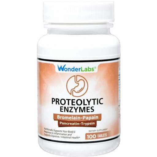 [BRSWY2Y6BBYGA3D7] Wonder Laboratories Proteolytic Enzymes | Bromelain Papain Pancreatin Trypsin 550 mg Total with Standardized Amylase, Lipase, and Protease, 100 Tablets