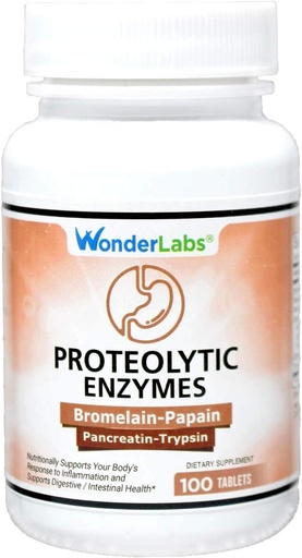 [BRSWY2Y6BBYGA3D7] Wonder Laboratories Proteolytic Enzymes | Bromelain Papain Pancreatin Trypsin 550 mg Total with Standardized Amylase, Lipase, and Protease, 100 Tablets