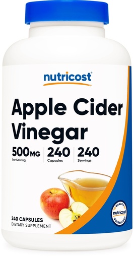 [BRSWKE37PJYRC2Y5] Nutricost Apple Cider Vinegar Capsules 500mg, 240 Vegetarian Capsules - Natural, Vegetarian, GMP, Non-GMO and Gluten Free