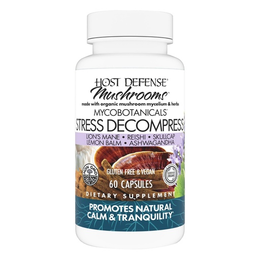 [BRSWECQZBMMGKCL5] Host Defense MycoBotanicals Stress Decompress* Capsules - Mushroom Supplement with Lemon Balm & Ashwagandha Root - with Reishi, Lion's Man & Skullcap - 60 Capsules (30 Servings)*