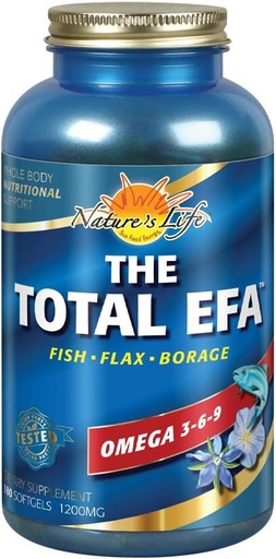 [BRSWIYQPAQPBKEDC] Nature's Life The Total EFA Fish Oil w/Organic Flaxseed & Borage Oils | 1200 mg | Skin, Heart & Memory | 180 Softgels