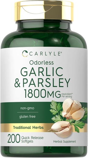 [BRSROCAFDEFWG2TL] Carlyle Odorless Garlic & Parsley 1800 мг 200 м'які гелі не-GMO, клейковини безкоштовно добавки