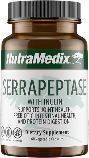 [BRSROBT5OV5B43TH] Nutramedicinsk Serrapeptase Supplement - Proteolytiske enzymer til fordøjelse + Inulin - Lavet til at understøtte fordøjelsesstøtte - Gluten, Soy og Dairy- Free (60 kapsler)