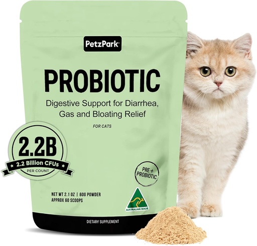 [BRSROEL6PINGYCTZ] Probiotic for Cats & Kittens - Cat Probiotic Powder for Hairball Prevention, Digestive Support, Immune Health, Prebiotics, and Diarrhea Relief - Suitable for Indoor Cats & Kittens - 60 Scoops