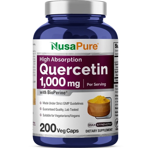 [BRSWGGQ7B4MGM2TU] NusaPure Quercetin - Suitable for Vegetarian/Vegan, Non - GMO - 1000 mg - 200 Capsules