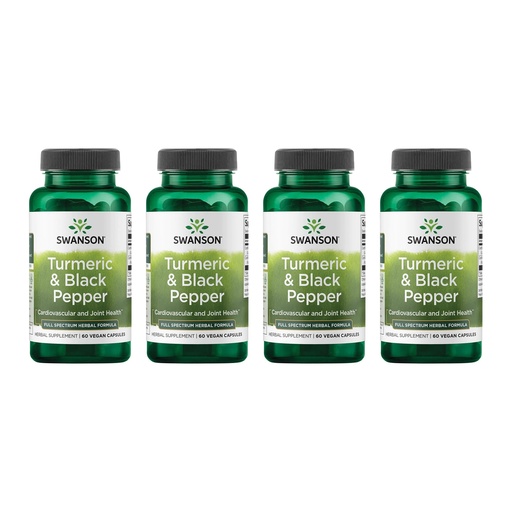 [BRSWGFA2DN7RUH3F] Swanson Organic Turmeric & Black Pepper Joint Health Supplement for Active Adults Seeking Anti-Inflammatory Support with Enhanced Bioavailability (60 Vegan Capsules, 4 Pack)