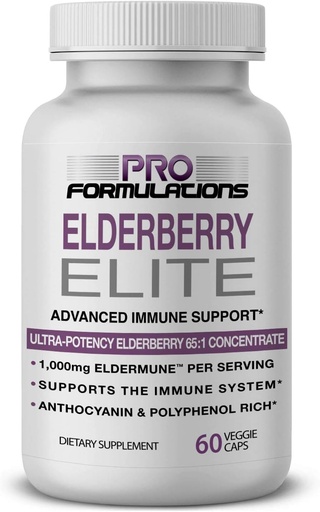 [BRSWYZARBUMBYH3V] Pro Formulations — Elderberry Elite — Strongest Available Elderberry Extract 65:1 — Advanced Immune Support Capsules - 60 ct — 1,000 mg per Serving — Vegetarian, No Artificial Colors or Flavors