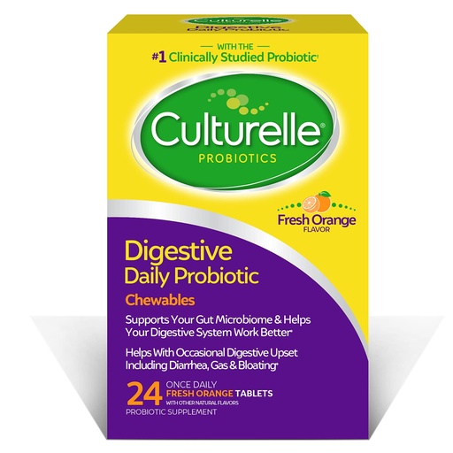 [BRSWIEIEPMCWO23A] Culturelle Digestive Health Daily Probiotic Chewables, Probiotic For Men and Women, Most Clinically Studied Probiotic Strain, 10 Billion CFUs, Supports Occasional Diarrhea, Gas & Bloating, 24 Count