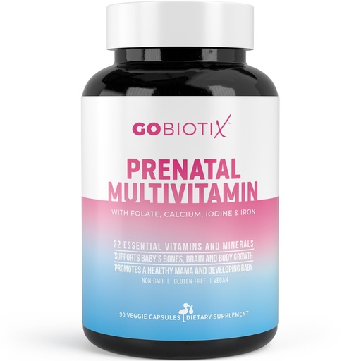 [BRSWYCT5DIIBMCQ2] GOBIOTIX Prenatal Vitamins for Women - Multivitamins with Iron, Calcium, Vitamin D2, C, Zinc & Folic Acid for Pregnancy - Pre and Postpartum Essentials - Non-GMO - 90 Capsules