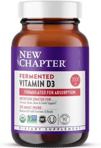 [BRSW2FIZC4IAYALD] New Chapter Fermented Vitamin D3 2,000 IU, Organic, one Daily for Immune, Heart ' Bone Support + whole-Food Turmeric, Adaptogenic Reishi Mushroom, 100% Vegetarian, Gluten Free, 90 count