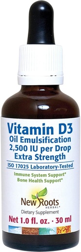 [BRSW2GIECIBWM3IY] New Roots | Vitamin D 2500 IU Drops for Adults (30 ML), Fast Absorption, Effective Immune System Support Supplement
