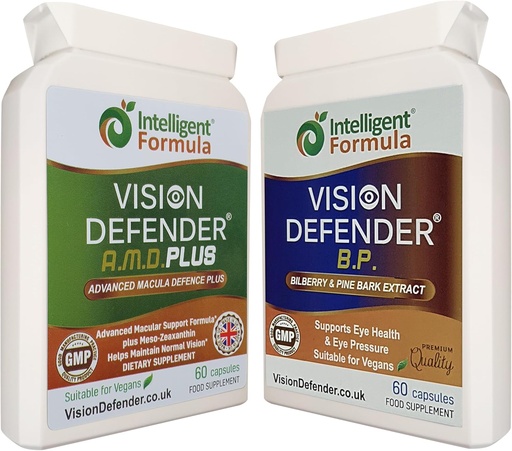 [BRSRAZ35CQOWAELF] Vision Defender A.M.D. Plus & BP Eye Care Bundle – Advanced Eye Supplements with AREDS2 (Lutein, Zeaxanthin, Vitamin C & E, Copper, Zinc), Plus Meso-Zeaxanthin, Bilberry, Pine Bark. Made in UK