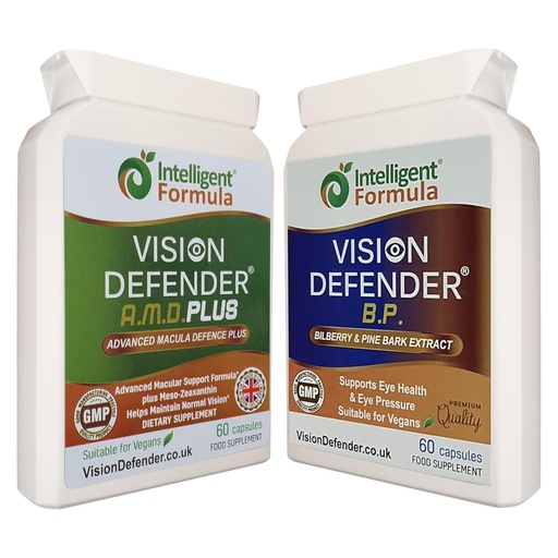 [BRSRAZ35CQOWAELF] Vision Defender A.M.D. Plus & BP Eye Care Bundle – Advanced Eye Supplements with AREDS2 (Lutein, Zeaxanthin, Vitamin C & E, Copper, Zinc), Plus Meso-Zeaxanthin, Bilberry, Pine Bark. Made in UK
