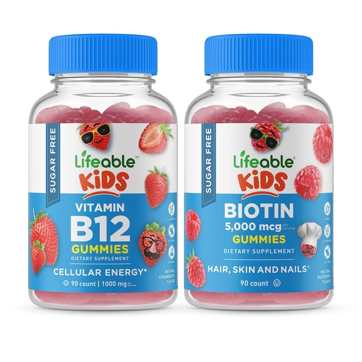 [BRSRO2T7BAAQO3I7] Lifeable Sugar Free Vitamin B12 Kids + Preciotic Fiber Kids, Gummies Bundle - Great Tasting, Vitamin Supplement, Gluten Free, GMO Free, Chewable Gummy