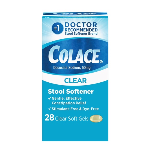 [BRSWIBD2CQHAAYLK] Colace Clear Stool Softener Soft Gel Capsules Constipation Relief 50mg Docusate Sodium Doctor Recommended 28ct