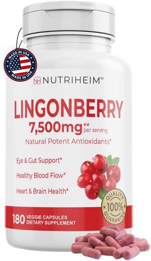 [BRSROAABOUNGGHL5] Lingonberry Powder 7500mg for Urinary Tract, Blood Circulation, Gut Health, Eye Health, Antioxidant Support - Pure 5:1 Ratio & 180 Veggie Capsules - Non-GMO, Gluten-Free, Vegan-Friendly Supplement