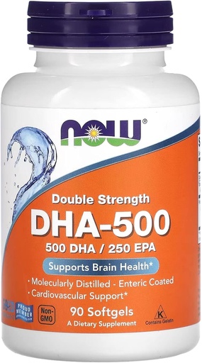 [BRSWIYIGOIOGGGDG] NOW Foods Supplements, DHA-500 with 250 EPA, Molecularly Distilled, Supports Brain Health*, 90 Softgels