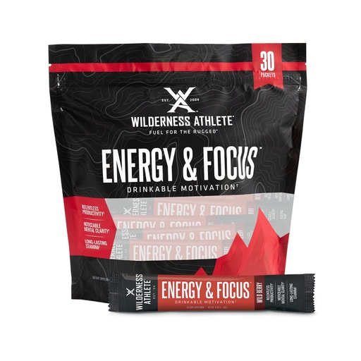 [BRSW2AARO57AI2T2] Wilderness Athlete - Energy & Focus | Energy Booster for Women & Men - Energy Drink Mix with Natural Caffeine - Low-Carb, Zero Sugar Energy Drink Powder - 30 Serving Energy Drink Packets (Wild Berry)