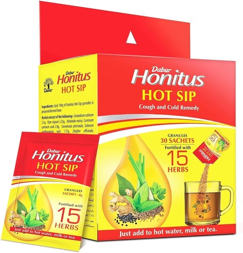 [BRSROBDQCFYAKDT4] OTAA Honitus Hot Sip, Medication, 30 Sachets (4g x 30), Ayurvedic Kadha, Instant Relief from Cough, Cold, Sore Throat, Natural Immunity Booster, Unique Blend of 15 Herbs Pack of 15
