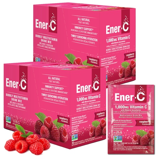 [BRSWKHQDDIEGG3T4] Ener-C Multivitamin Drink Mix - Vitamin Packets for Water, Electrolytes Powder Packets, Vitamin Drink Mix, Hydration Liquid Mix, Immune Booster for Adults, Healthy Energy - Raspberry, 60 Count