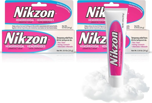 [BRSRM2T2OAFQ2F3J] Nikzon Crème hémorrrroïde à double effet pour la douleur et l'enflure, Numbs Zone anorectale irritée, Formule apaisante et à action rapide, Traitement hémorrrroïde à double action, 0,9 Oz, 2-Pack
