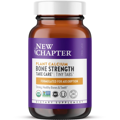 [BRSWIZYHOQBRECQV] New Chapter Calcium Supplement - Bone Strength Tiny Tabs Plant-Based USDA Organic Calcium with Magnesium, Vitamin D3+K2, for Bone Health & Joint Mobility, Heart Support, 905 mg dose - 240 Tiny Tabs