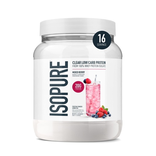 [BRSWGFD5OANRS3AY] Isopure Clear Whey Isolate Protein Powder, Lactose Free, Gluten Free, Naturally Flavored, Mixed Berry, 20g Protein Per Serving, 14.1 Oz, 16 Servings (Packaging May Vary)