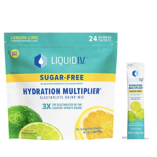 [BRSROBAROUIB6YDG] Liquid I.V. Sugar-Free Hydration Multiplier - Lemon Lime – Hydration Powder Packets, Electrolyte Drink Mix, Easy Open Single-Serving Stick Non-GMO 24 Sticks + 1-0.45 green grape sugar free