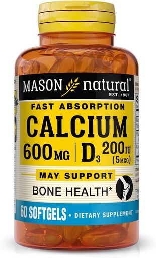 [BRSWIFYLAQNWIGDO] MASON Calcium ad assorbimento rapido NATURAL con vitamina D3 - rafforza la funzione muscolare, supporta le ossa sane e la salute generale, 60 Softgels