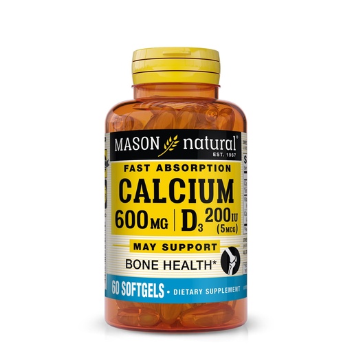 [BRSWIFYLAQNWIGDO] MASON NATURAL Fast Absorption Calcium with Vitamin D3 - Strengthens Muscle Function, Supports Healthy Bones and Overall Health, 60 Softgels