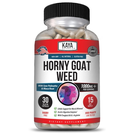[BRSRMGDYBUMRSAIU] Kaya Naturals Horny Goat Weed for Men and Women - 1560mg Complex with Maca, Saw Palmetto, Ginseng, Arginine Vitamin Supplement - Horny Goat Weed - 30 Count