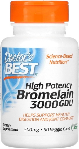[BRSWIGA6CR4Q233O] Doctor's BEST 3000 GDU Bromelain - 500 mg - 90 Vegetarian Capsules
