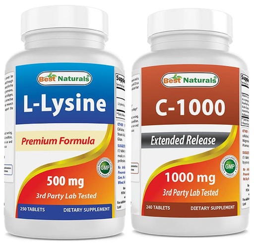 [BRSRMBD6AB7AY23B] Best Naturals L-Lysine 500 mg & Vitamin C 1000 mg